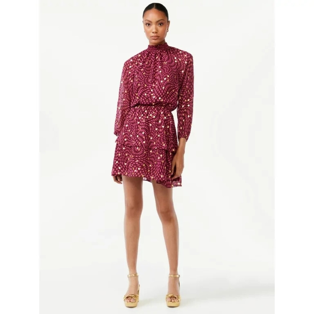 NEW Scoop Women's Tiered Mini Dress with Smocked Neck sz L Large